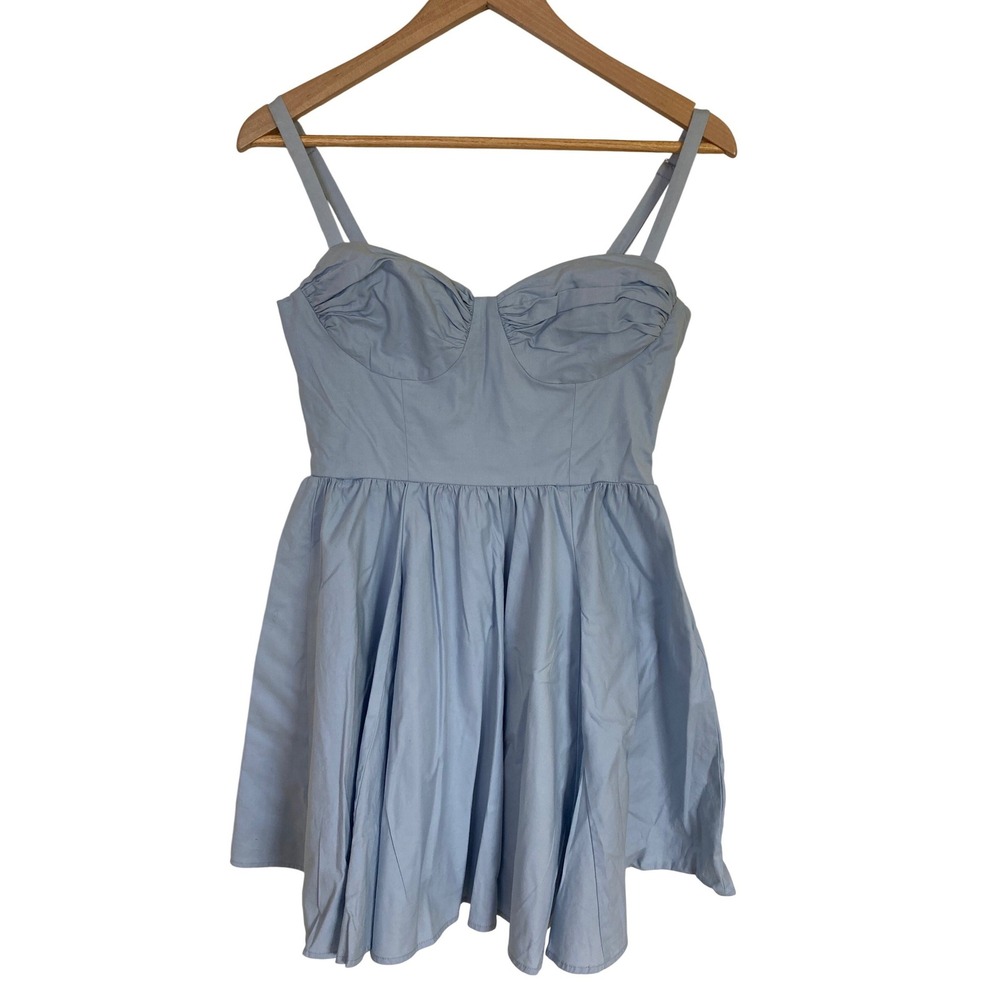 Reformation Cherrie Babydoll Blue Mini Sun Dress Organic Cotton Dress Size 4